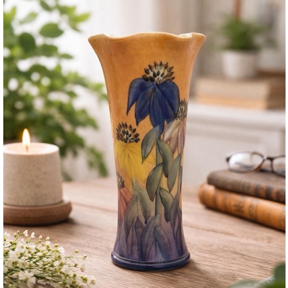 Linden Hills Hand Painted Floral Vase 9" Blue Coneflower Designâ Studio Pottery